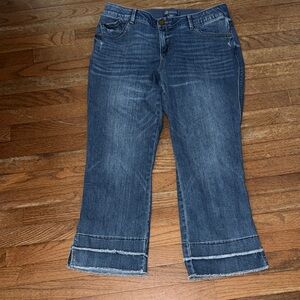 Democracy Dark Blue Cropped Bootcut Jeans with Frayed Hem